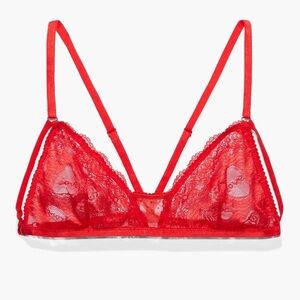 Savage X Fenty Sexy Red Mesh & Lace Bralette w/ Do Me Charm Size M Lingerie Bra